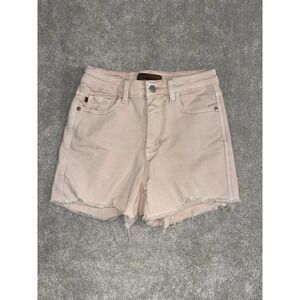 judy blue fray raw hem cut off shorts small light pink midi